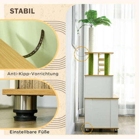 Rootz Scratching Post Cat Tree - Cat Climbing Tower - Cat Activity Center - Ultimate Cat Retreat - Anti-Tip Protection - Adjustable Feet - 80cm x 48cm x 160cm