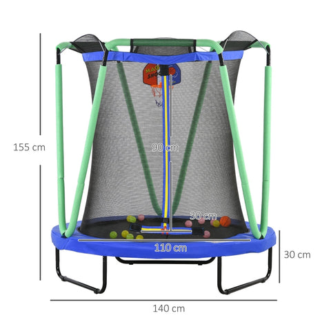 Rootz ZONEKIZ Children's Trampoline with Basketball Hoop - Kids Trampoline - Safety Net - Ultimate Fun - Excellent Stability - Durable Materials - Ø140 x 155H cm - Steel and Plastic