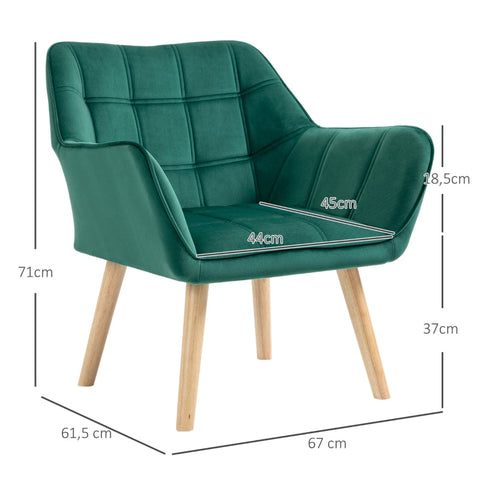 Rootz Single Lounge Chair - Scandinavian Style - Reading Chair - Velvet Upholstery - Rubberwood - Compact Design - 67cm x 61.5cm x 71cm
