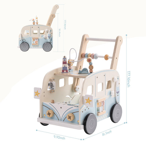 Rootz Adjustable Speed Multi-Functional Baby Walker - Adventurous Vacation Bus Walker - Toddler Activity Walker - Interactive Exploration - Easy to Assemble - Perfect Gift - 61 x 38 x 46 cm - High-Quality Plastic and Wood