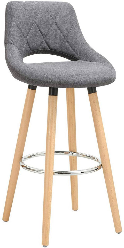 Rootz Scandinavian Bar Stool - Wooden Stool - Linen Seat - Ergonomic Design - 91cm x 43cm x 43cm