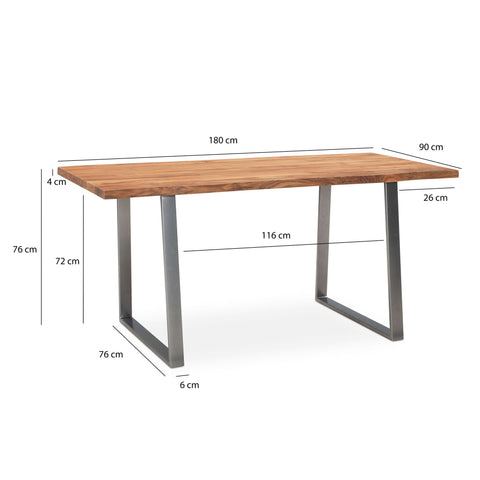 Rootz Solid Acacia Wood Dining Table - Kitchen Table - Rectangular Table - Handcrafted - Unique Natural Edge - Adjustable Height - 180cm x 90cm x 76cm