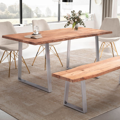 Rootz Solid Acacia Wood Dining Table - Kitchen Table - Rectangular Table - Handcrafted - Unique Natural Edge - Adjustable Height - 180cm x 90cm x 76cm