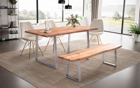 Rootz Solid Acacia Wood Dining Table - Kitchen Table - Rectangular Table - Handcrafted - Unique Natural Edge - Adjustable Height - 180cm x 90cm x 76cm