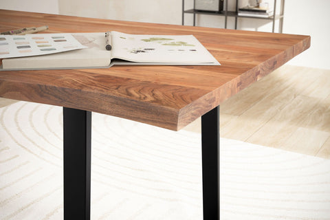 Rootz Modern Design Office Table - Acacia Table - Solid Wood Desk - Trapezoidal Metal Legs - 140cm x 80cm x 76cm