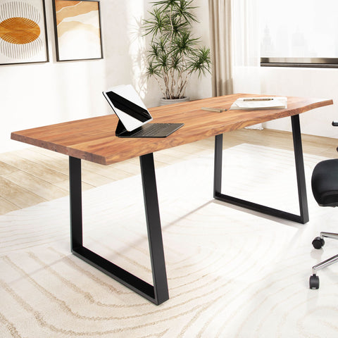 Rootz Modern Design Office Table - Acacia Table - Solid Wood Desk - Trapezoidal Metal Legs - 140cm x 80cm x 76cm