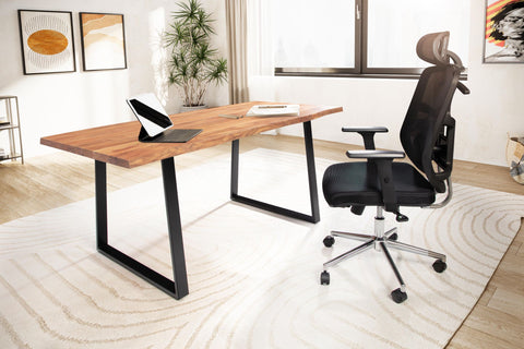 Rootz Modern Design Office Table - Acacia Table - Solid Wood Desk - Trapezoidal Metal Legs - 140cm x 80cm x 76cm