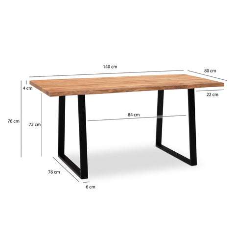 Rootz Modern Design Office Table - Acacia Table - Solid Wood Desk - Trapezoidal Metal Legs - 140cm x 80cm x 76cm