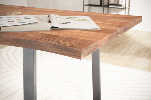 Rootz Solid Office Table - Natural Wood Desk - Modern Design - Trapezoidal Metal Legs - Handmade - Acacia Wood - 140cm x 80cm x 76cm