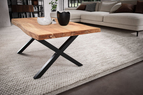 Rootz Modern Design Coffee Table - Handcrafted Table - Expressive Tree Edges - Large Table Top - Metal Legs - 120cm x 60cm x 46cm