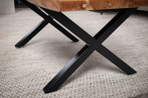 Rootz Modern Design Coffee Table - Handcrafted Table - Expressive Tree Edges - Large Table Top - Metal Legs - 120cm x 60cm x 46cm