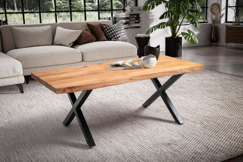 Rootz Modern Design Coffee Table - Handcrafted Table - Expressive Tree Edges - Large Table Top - Metal Legs - 120cm x 60cm x 46cm