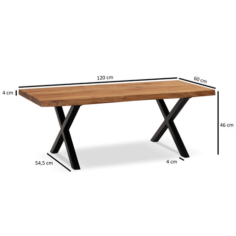 Rootz Modern Design Coffee Table - Handcrafted Table - Expressive Tree Edges - Large Table Top - Metal Legs - 120cm x 60cm x 46cm