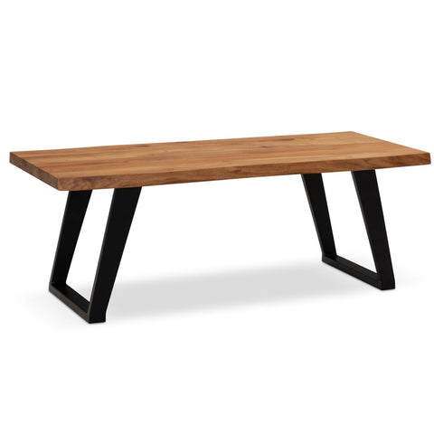 Rootz Handcrafted Solid Acacia Wood Coffee Table - Modern Design - Live Edge - Rectangular Top - U-Shaped Metal Legs - 120cm x 60cm x 46cm