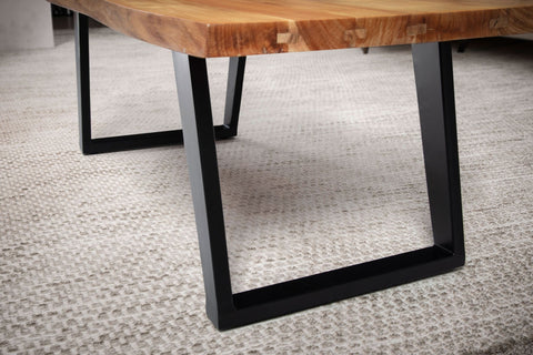 Rootz Handcrafted Solid Acacia Wood Coffee Table - Modern Design - Live Edge - Rectangular Top - U-Shaped Metal Legs - 120cm x 60cm x 46cm