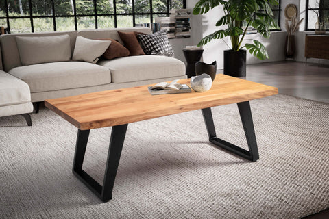 Rootz Handcrafted Solid Acacia Wood Coffee Table - Modern Design - Live Edge - Rectangular Top - U-Shaped Metal Legs - 120cm x 60cm x 46cm