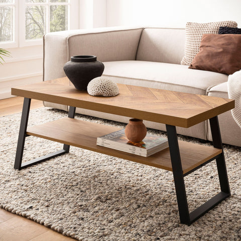 Rootz Rectangular Coffee Table - Modern Softs - Brown, Black Look - Ample Storage - 100cm x 40cm x 41cm