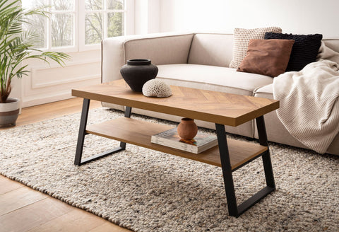 Rootz Rectangular Coffee Table - Modern Softs - Brown, Black Look - Ample Storage - 100cm x 40cm x 41cm