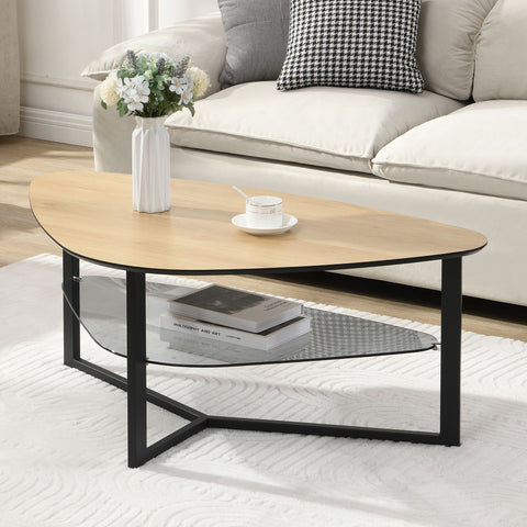 Rootz Modern Coffee Table - Retro Renal Shape - Stylish Large Coffee Tables - Brown Look - Ample Storage - 110cm x 65cm x 45cm