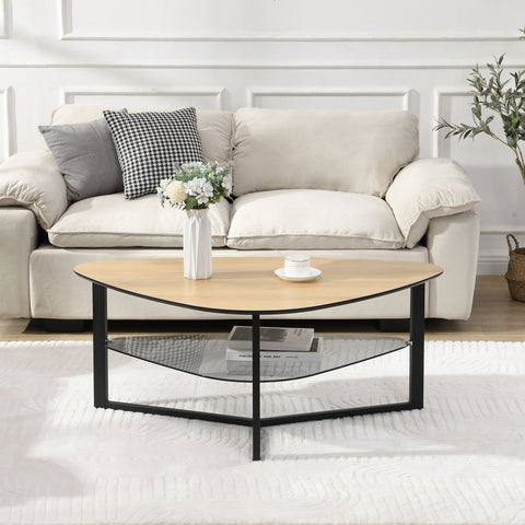 Rootz Modern Coffee Table - Retro Renal Shape - Stylish Large Coffee Tables - Brown Look - Ample Storage - 110cm x 65cm x 45cm