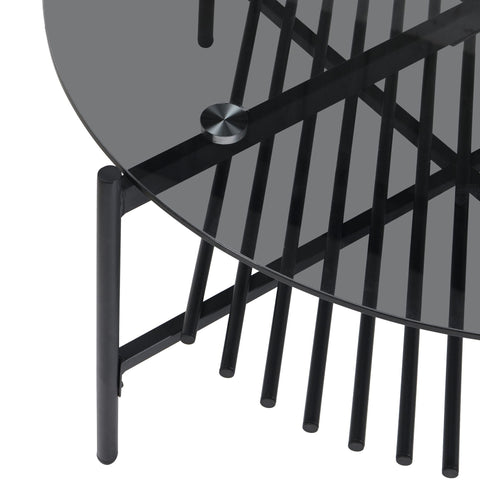 Rootz Modern Coffee Table - Round Glass Table - Black Metal Frame - Elegant And Compact - 80cm x 80cm x 40cm