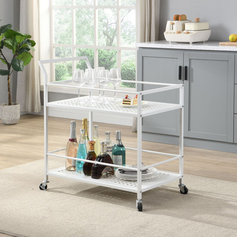 Rootz Modern Serving Cart - Bar Wagon - Tea Trolley - Elegant Grid Structure - 79cm x 83cm x 45cm - White