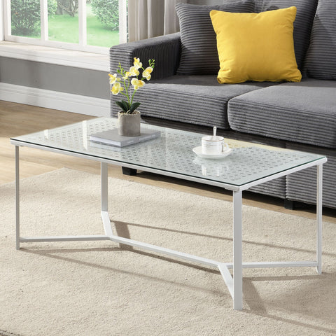Rootz Modern Rectangular Coffee Table - Glass Table - Contemporary Furniture - Elegant Optics - 100cm x 50cm x 42cm