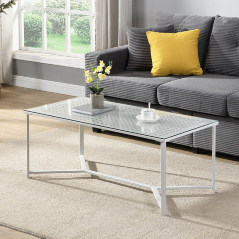 Rootz Modern Rectangular Coffee Table - Glass Table - Contemporary Furniture - Elegant Optics - 100cm x 50cm x 42cm