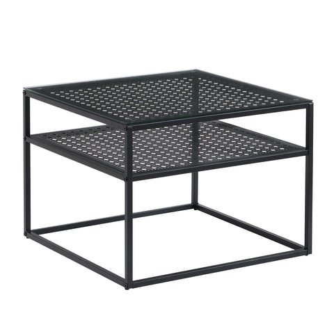 Rootz Modern Square Coffee Table - Elegant Transparent Top - Stylish Grid Design - Compact & Spacious - 60cm x 60cm x 45cm