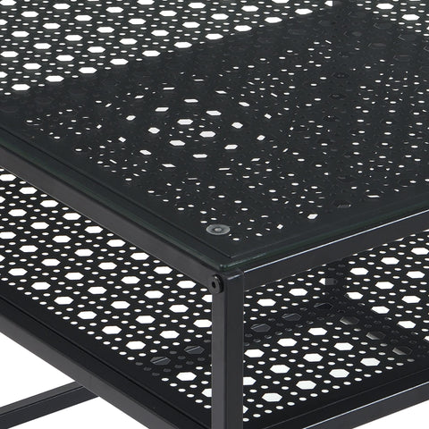 Rootz Modern Square Coffee Table - Elegant Transparent Top - Stylish Grid Design - Compact & Spacious - 60cm x 60cm x 45cm