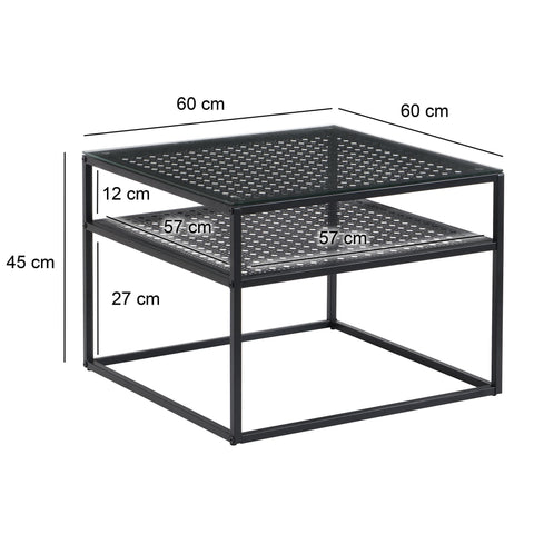 Rootz Modern Square Coffee Table - Elegant Transparent Top - Stylish Grid Design - Compact & Spacious - 60cm x 60cm x 45cm