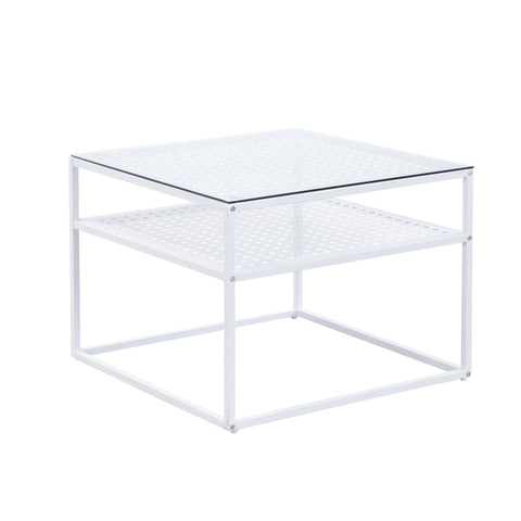 Rootz Modern Coffee Table - Square Coffee Table - Transparent & White Matte Finish - Elegant Design - 60cm x 60cm x 45cm