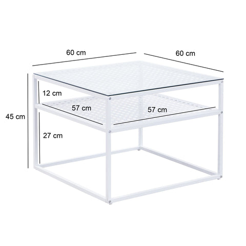 Rootz Modern Coffee Table - Square Coffee Table - Transparent & White Matte Finish - Elegant Design - 60cm x 60cm x 45cm