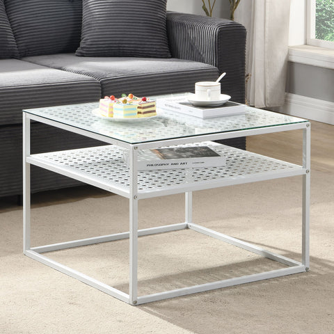 Rootz Modern Coffee Table - Square Coffee Table - Transparent & White Matte Finish - Elegant Design - 60cm x 60cm x 45cm