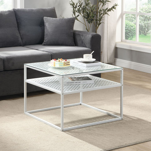 Rootz Modern Coffee Table - Square Coffee Table - Transparent & White Matte Finish - Elegant Design - 60cm x 60cm x 45cm