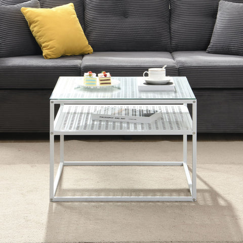 Rootz Modern Coffee Table - Square Coffee Table - Transparent & White Matte Finish - Elegant Design - 60cm x 60cm x 45cm