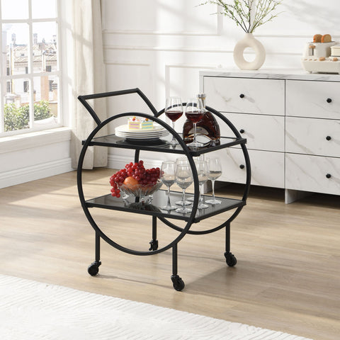 Rootz Modern Serving Cart - Black Bar Trolley - Tea Trolley - Elegant Design - 45cm x 83cm x 46cm