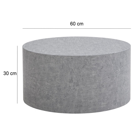 Rootz Minimalist Round Coffee Table - Circular Table - Grey Concrete Look - Space-Saving Design - 60cm x 60cm x 30cm