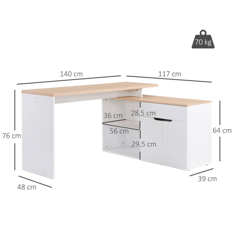 Rootz Multifunctional Computer Desk - Office Table - Workstation - Ample Storage Space - 140cm x 117cm x 76cm