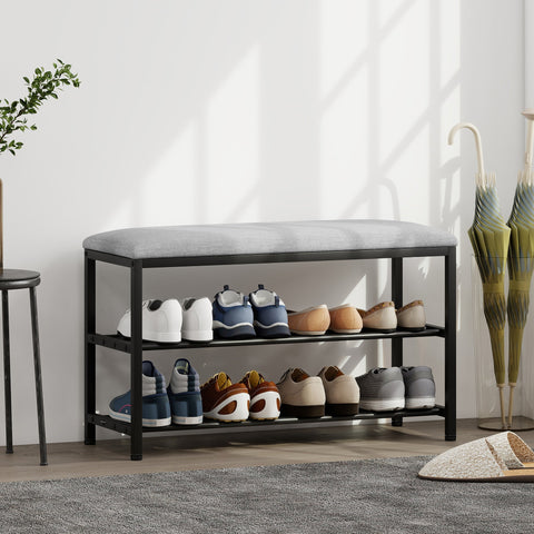 Rootz Shoe Bench with Seat - Shoe Rack - Entryway Bench - Storage Organizer - Padded, Comfy Seating, 81 x 31 x 50 cm, Black/Grey