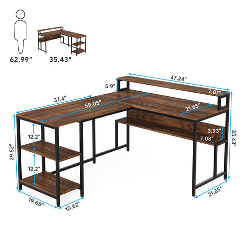 Rootz L-Shaped Desk - Space-Saving - Reversible Design - Ample Storage - 150 cm L x 120 cm W x 75 cm H