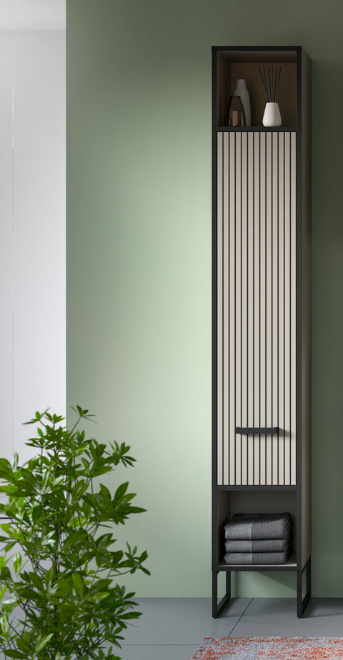 Rootz Tall Cabinet - Storage Cupboard - Bathroom Organizer - Easy-Care Surface - 30x192x32 cm - Cashmere Imitation