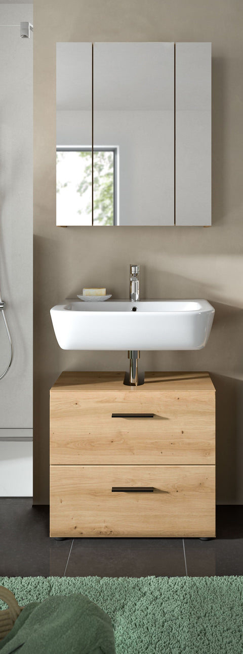 Rootz Bathroom Combination Set - Vanity Cabinet - Mirror Cabinet - Brown Finish - Space-saving Design - 60x185x30 cm