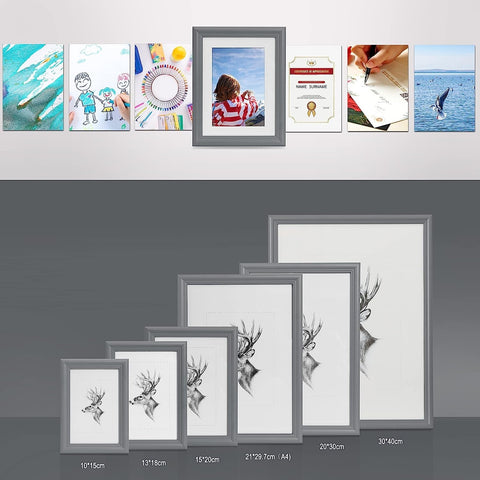 Rootz 10 Set Picture Frame - Artos Style - Wooden Photo Gallery - Durable Glass Pane - Grey - High-Quality Solid Wood - 10x15cm Frame Dimensions