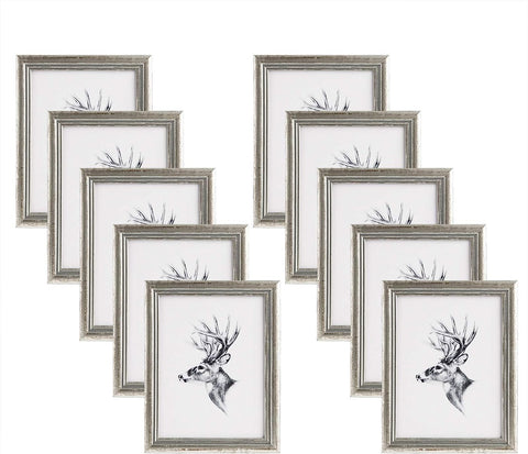 Rootz 10 Set Picture Frame Collection - Artos Style Photo Gallery - Wooden Frames - Display Memories Beautifully - Silver 13x18 cm