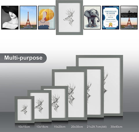 Rootz 10 Set Picture Frame - Photo Gallery - MDF Frames - Moisture & Dust Resistant - Grey 15x20 cm - Enhances Home Décor