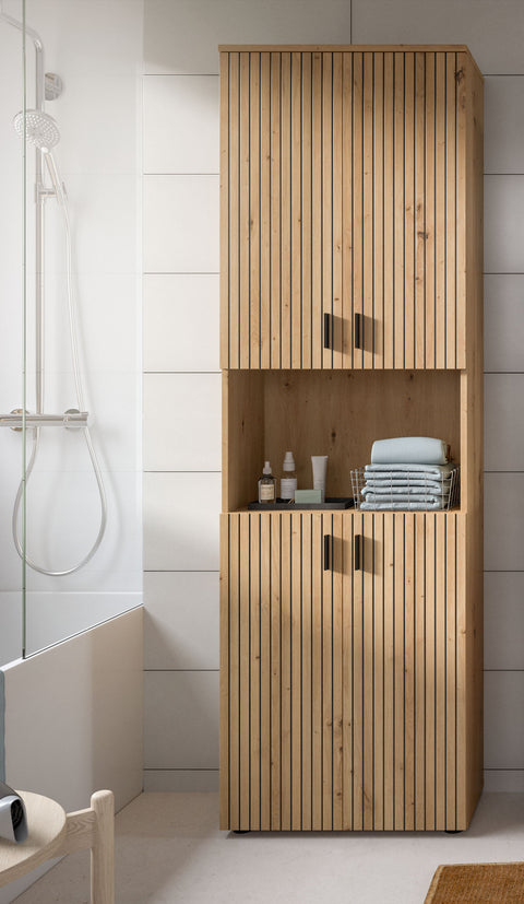 Rootz Bathroom Cabinet - Storage Cabinet - Bathroom Organizer - Ample Storage -Brown Imitation - 60 x 192 x 30 cm