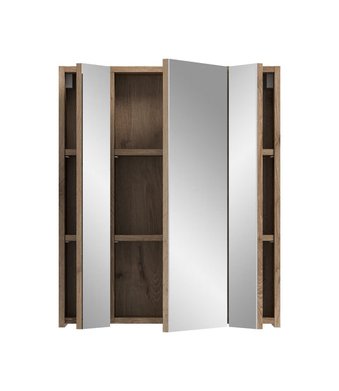 Rootz Mirror Cabinet - Bathroom Storage - Wall Cupboard - High-Quality MDF - 60x70x18cm - Grey and Brown