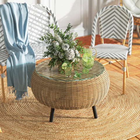 Rootz Poly Rattan Side Table - Round Coffee Table - Balcony Table - Weatherproof & Durable - Ø75 x 42 cm
