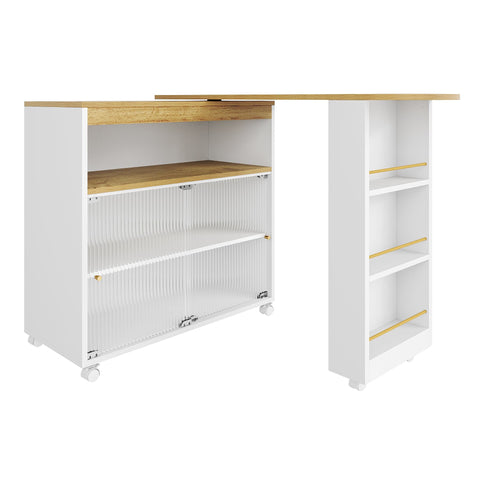 Rootz Extendable Bar Table - Modern Movable Bar Table - Telescopic Bar Table - Extra Storage - 138-204×39×105 cm, White